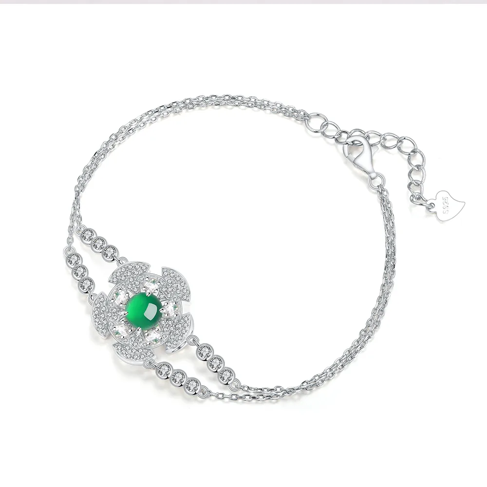 K0904B S925 Silver 18K White Gold Round Chrysoprase Flower Bracelet 6.0mm - KB12U