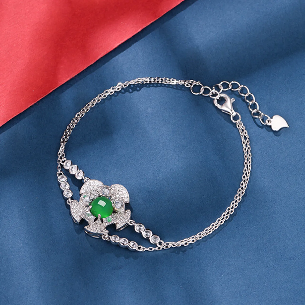 K0904B S925 Silver 18K White Gold Round Chrysoprase Flower Bracelet 6.0mm - KB12U