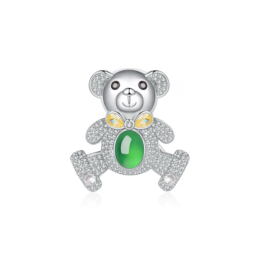K0891 S925 Silver 18K White Gold Oval Chrysoprase Cute Small Brooch Center Stone 8*6mm