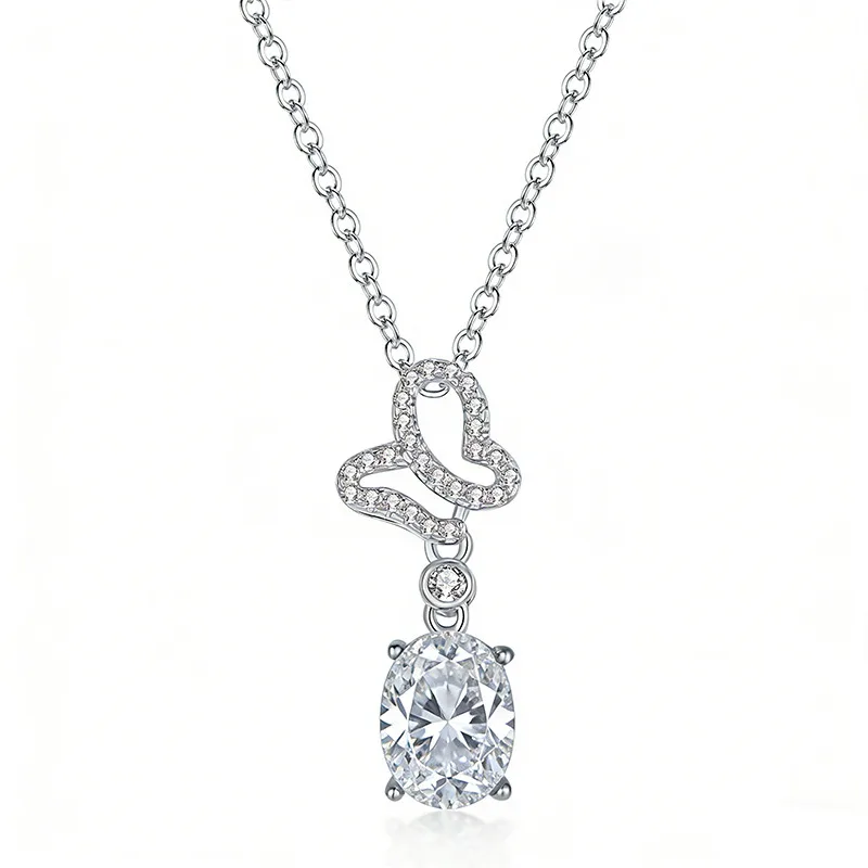 FX39543 S925 Silver 18K Gold Oval Moissanite Necklace Center Stone 8*6mm/1.25ct