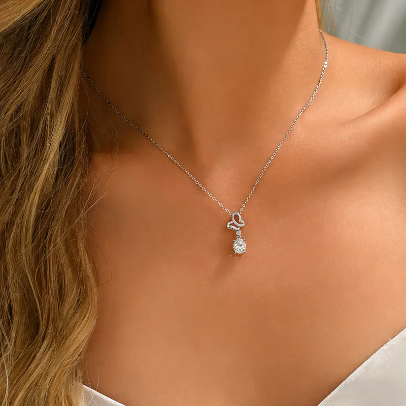 FX39543 S925 Silver 18K Gold Oval Moissanite Necklace Center Stone 8*6mm/1.25ct