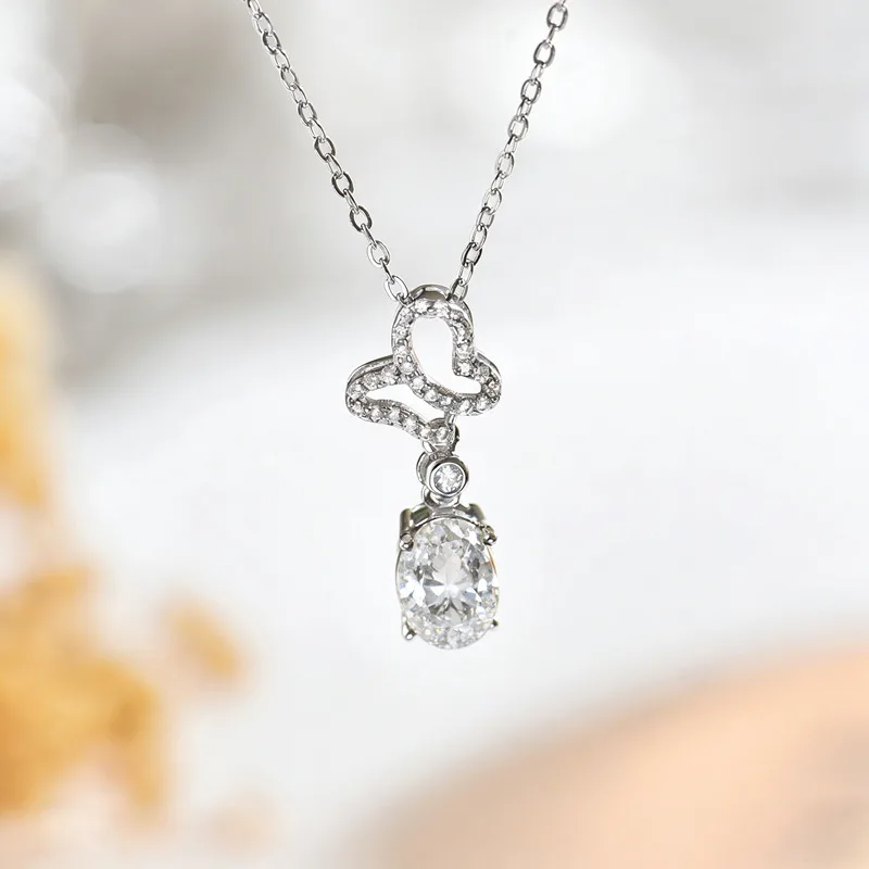 FX39543 S925 Silver 18K Gold Oval Moissanite Necklace Center Stone 8*6mm/1.25ct