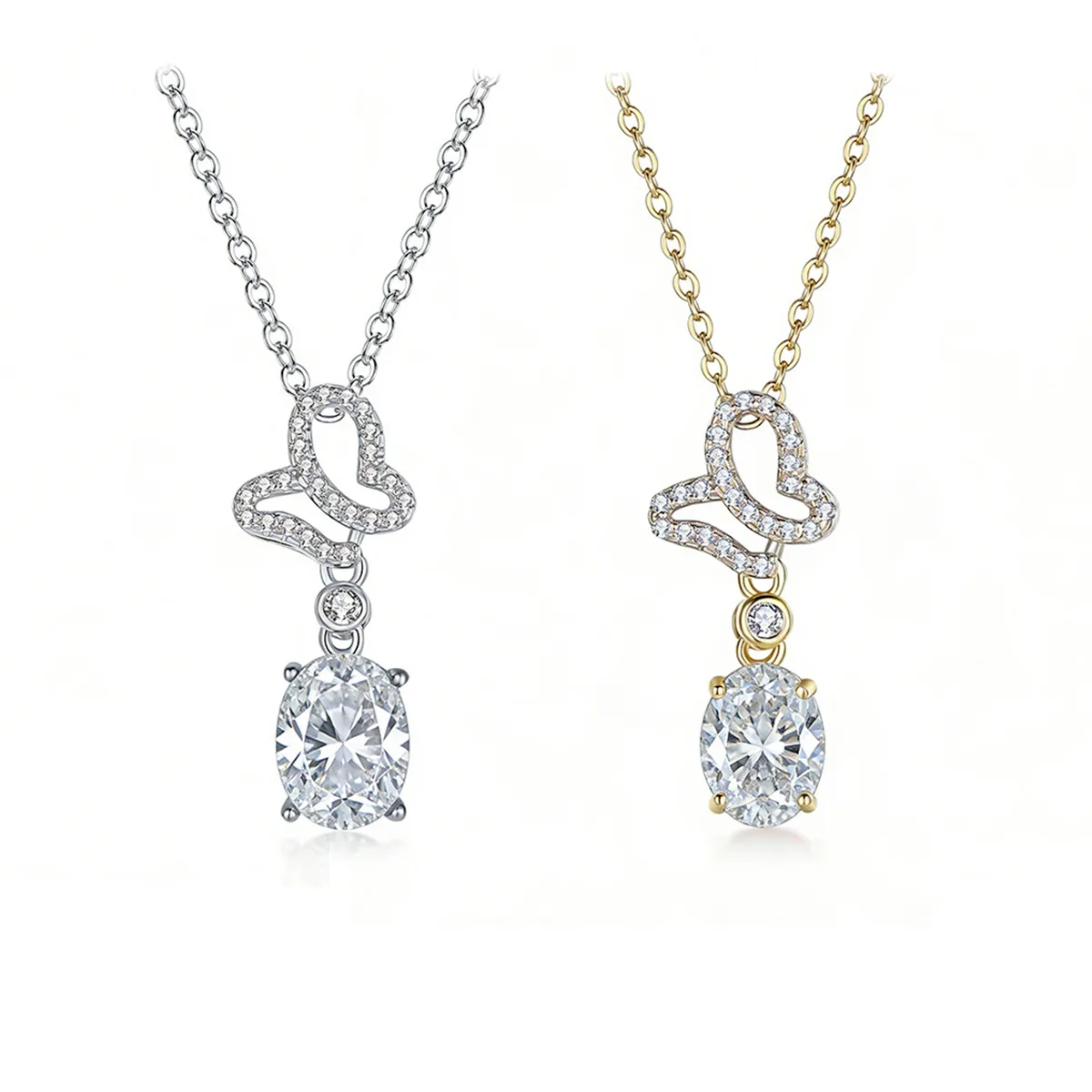 FX39543 S925 Silver 18K Gold Oval Moissanite Necklace Center Stone 8*6mm/1.25ct