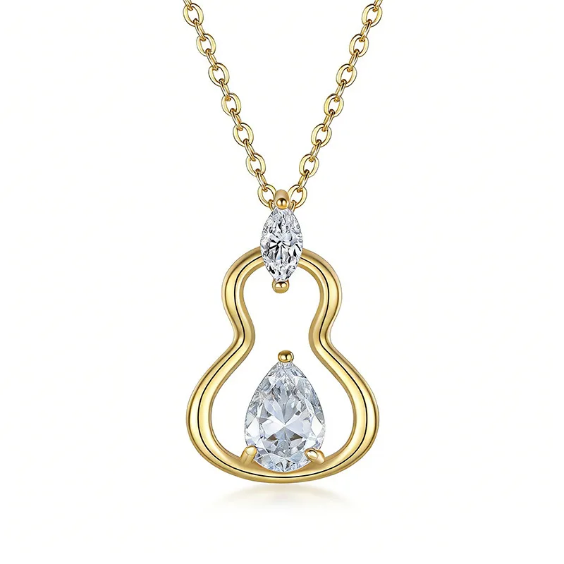 FX39541 S925 Silver 18K Gold Teardrop Moissanite Necklace Center Stone 7*5mm/0.8ct
