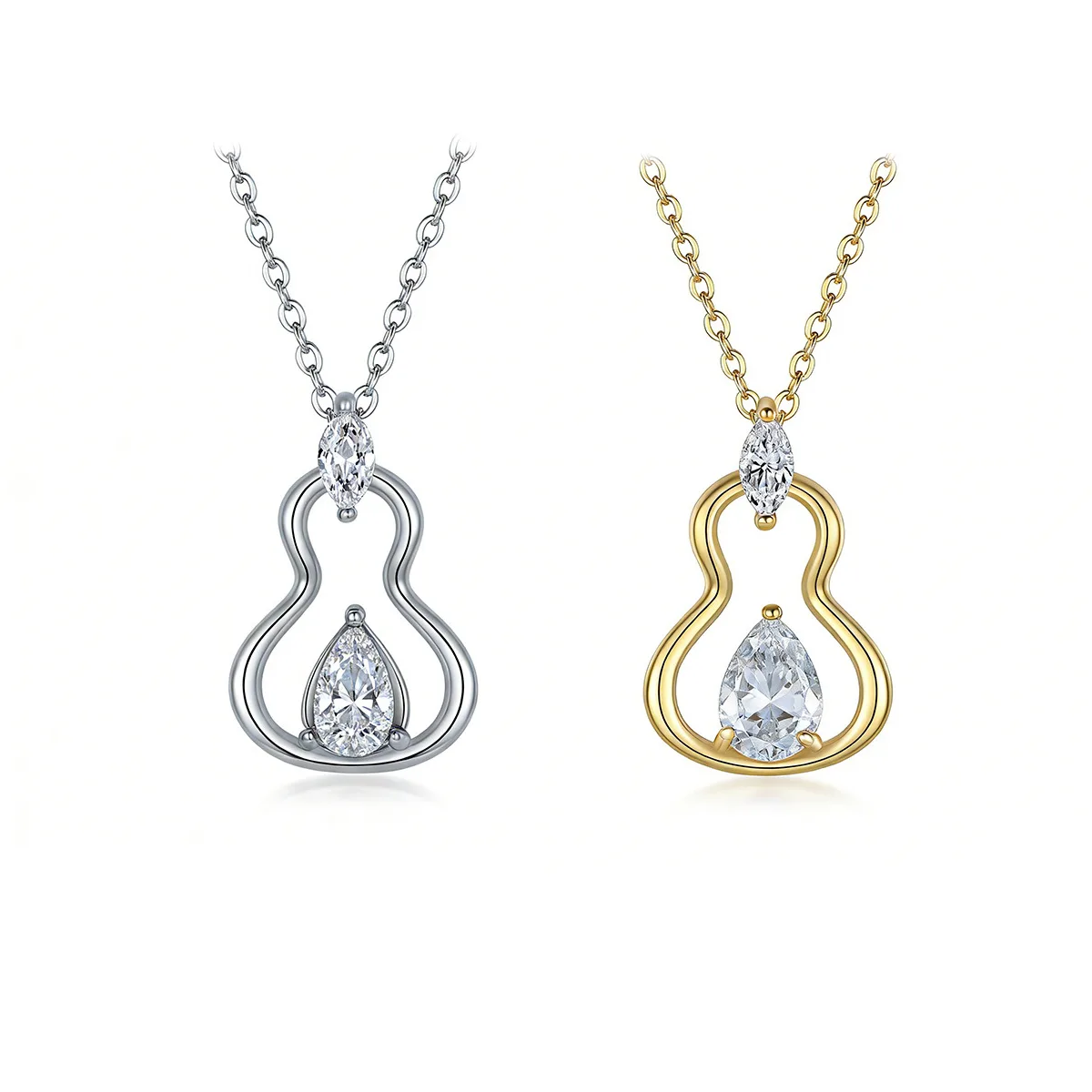 FX39541 S925 Silver 18K Gold Teardrop Moissanite Necklace Center Stone 7*5mm/0.8ct