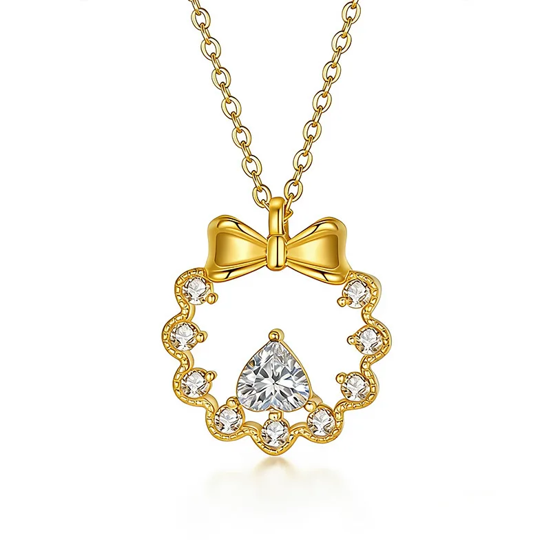 FX39538 S925 Silver 18K Gold Trilliant Moissanite Flower Ring Necklace Center Stone 5mm/0.5ct