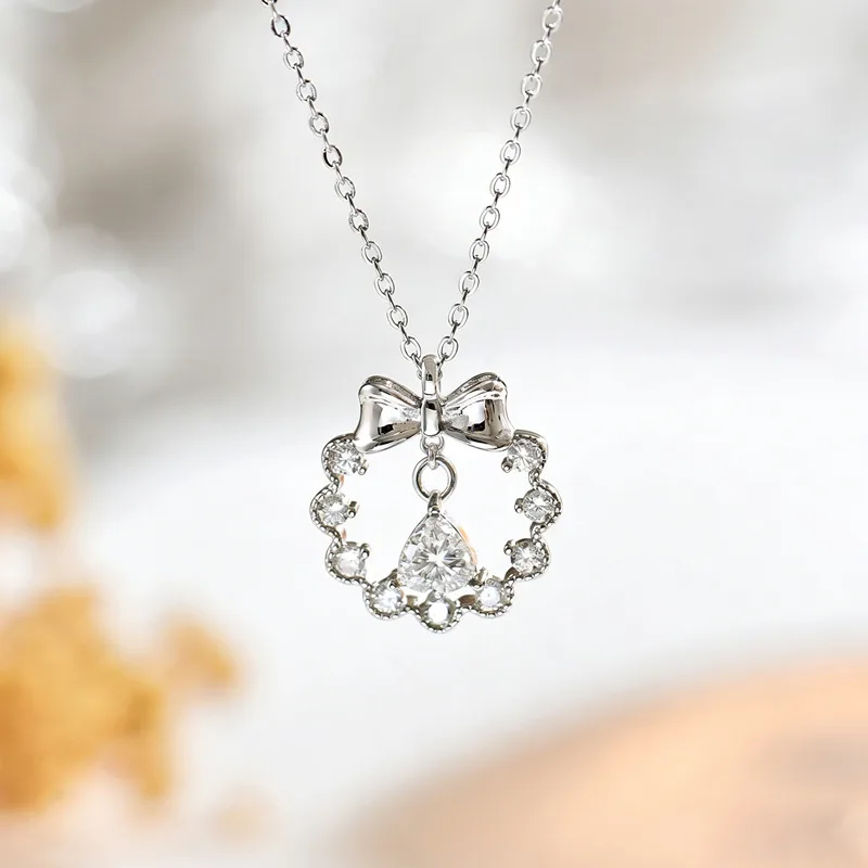FX39538 S925 Silver 18K Gold Trilliant Moissanite Flower Ring Necklace Center Stone 5mm/0.5ct