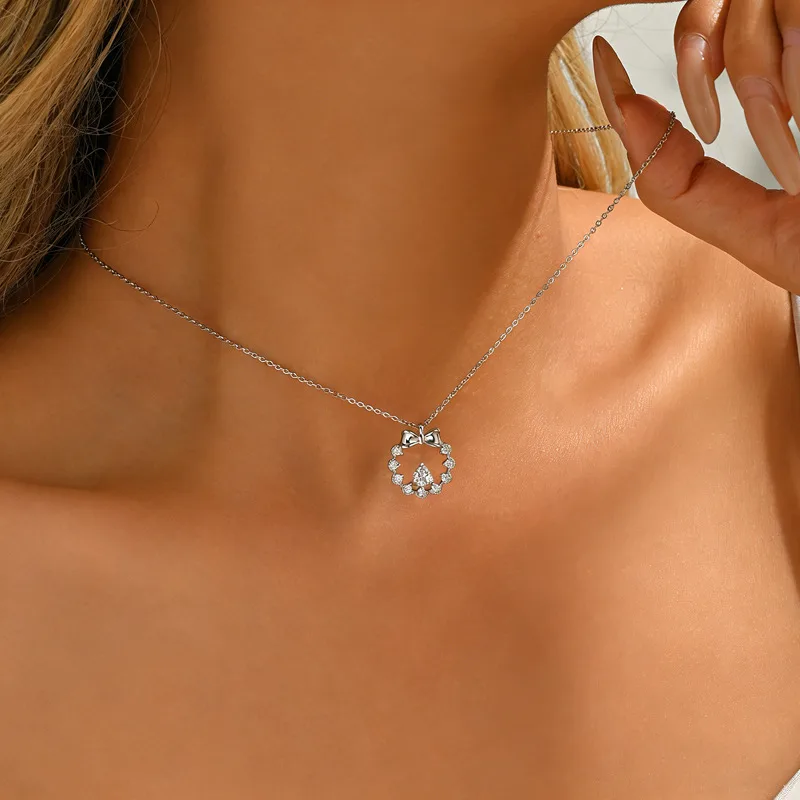 FX39538 S925 Silver 18K Gold Trilliant Moissanite Flower Ring Necklace Center Stone 5mm/0.5ct