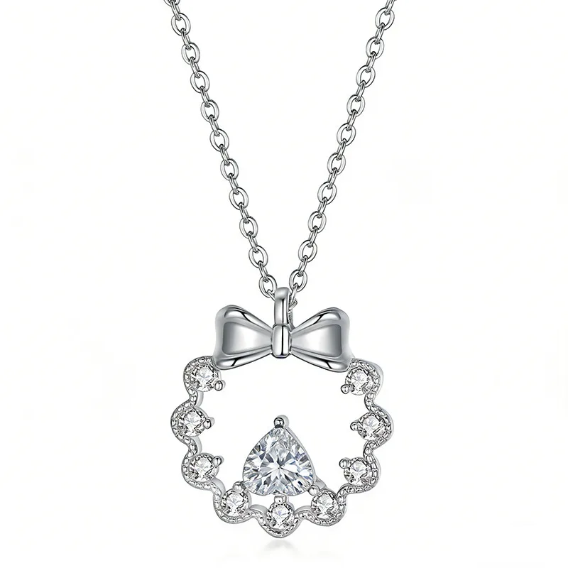 FX39538 S925 Silver 18K Gold Trilliant Moissanite Flower Ring Necklace Center Stone 5mm/0.5ct