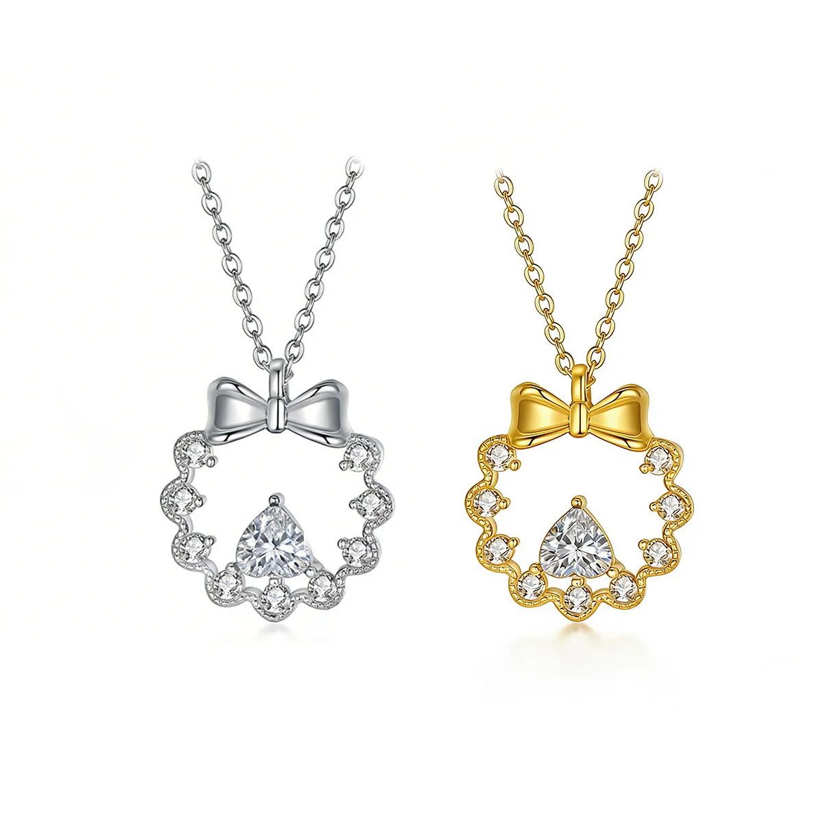 FX39538 S925 Silver 18K Gold Trilliant Moissanite Flower Ring Necklace Center Stone 5mm/0.5ct