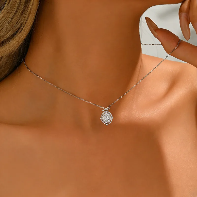 FX39525 S925 Silver 18K Gold Oval Moissanite Romantic Star Necklace Center Stone 8*6mm/1.5ct