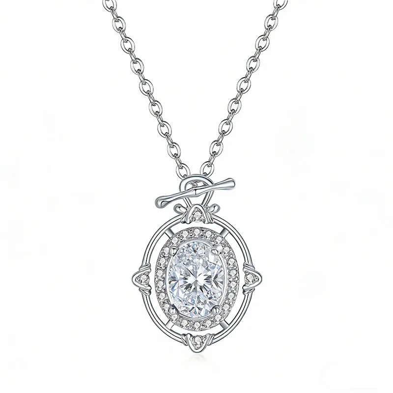 FX39525 S925 Silver 18K Gold Oval Moissanite Romantic Star Necklace Center Stone 8*6mm/1.5ct