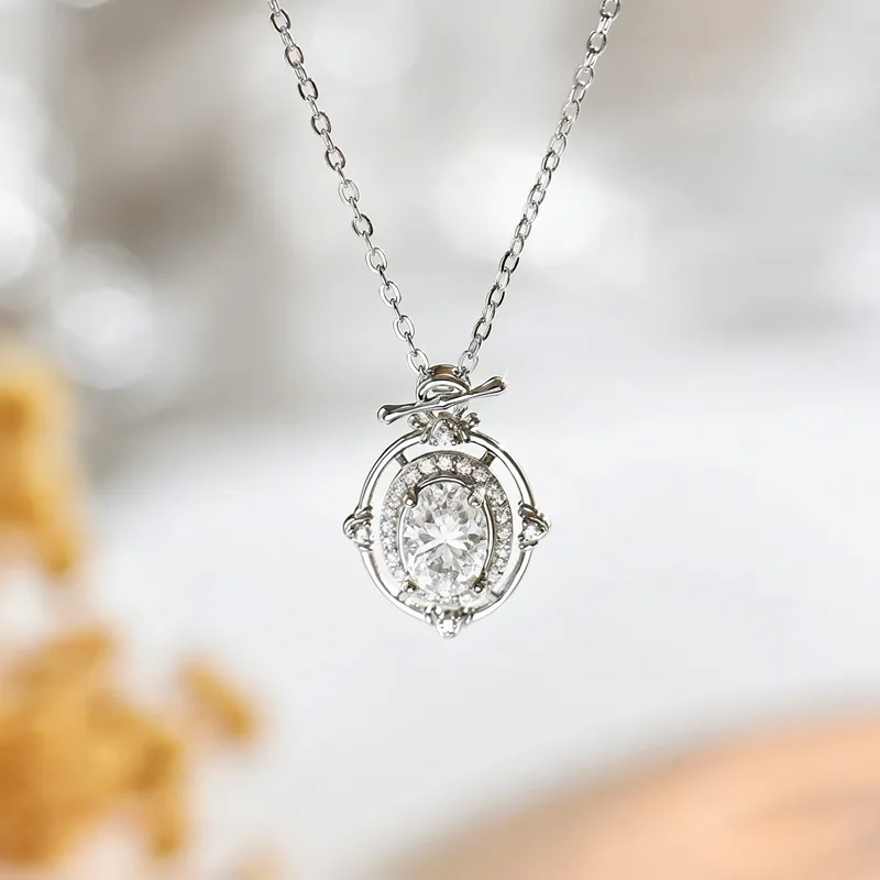 FX39525 S925 Silver 18K Gold Oval Moissanite Romantic Star Necklace Center Stone 8*6mm/1.5ct