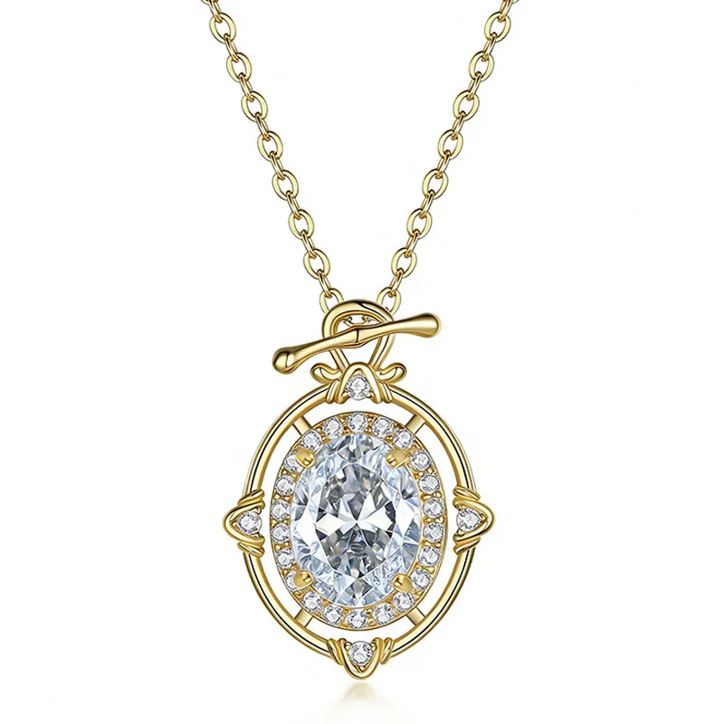 FX39525 S925 Silver 18K Gold Oval Moissanite Romantic Star Necklace Center Stone 8*6mm/1.5ct