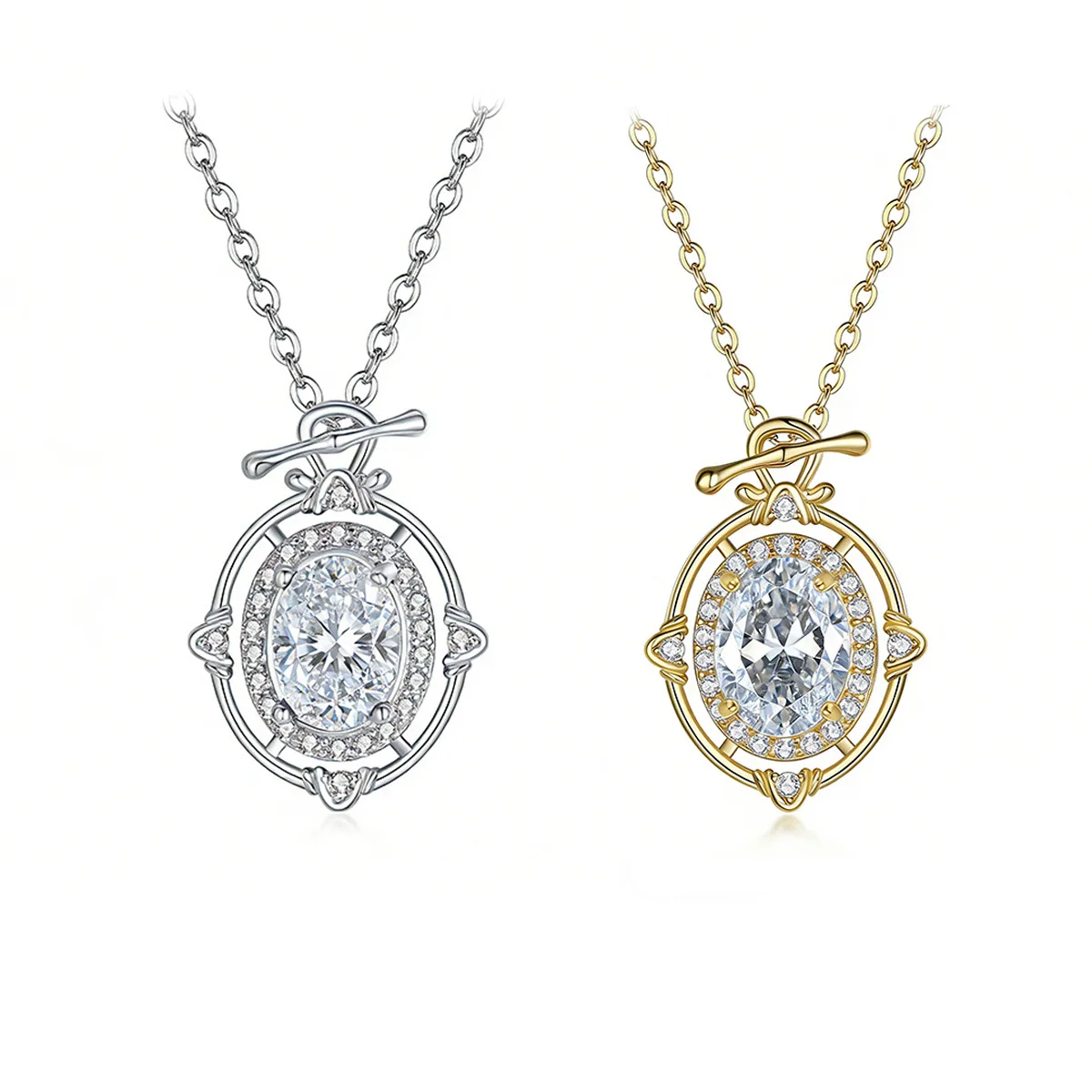 FX39525 S925 Silver 18K Gold Oval Moissanite Romantic Star Necklace Center Stone 8*6mm/1.5ct