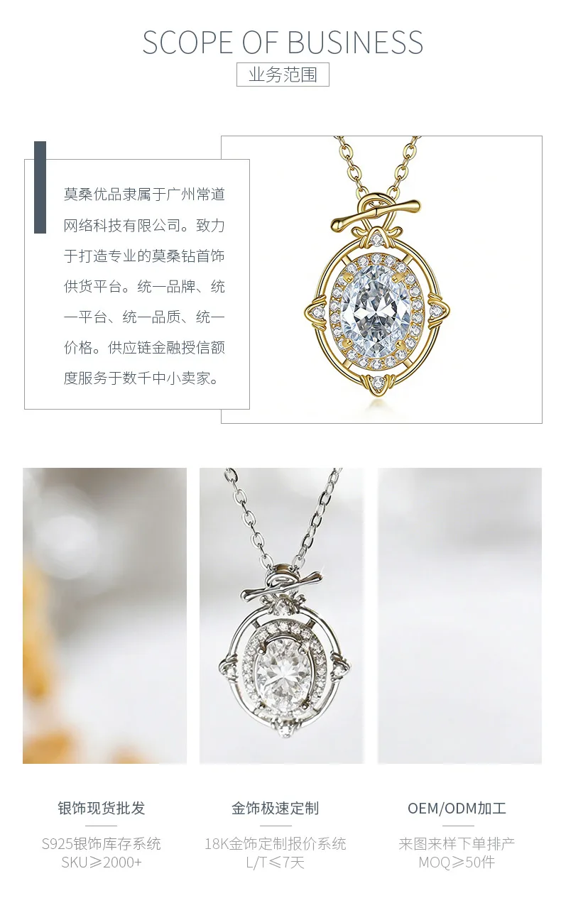 FX39525 S925 Silver 18K Gold Oval Moissanite Romantic Star Necklace Center Stone