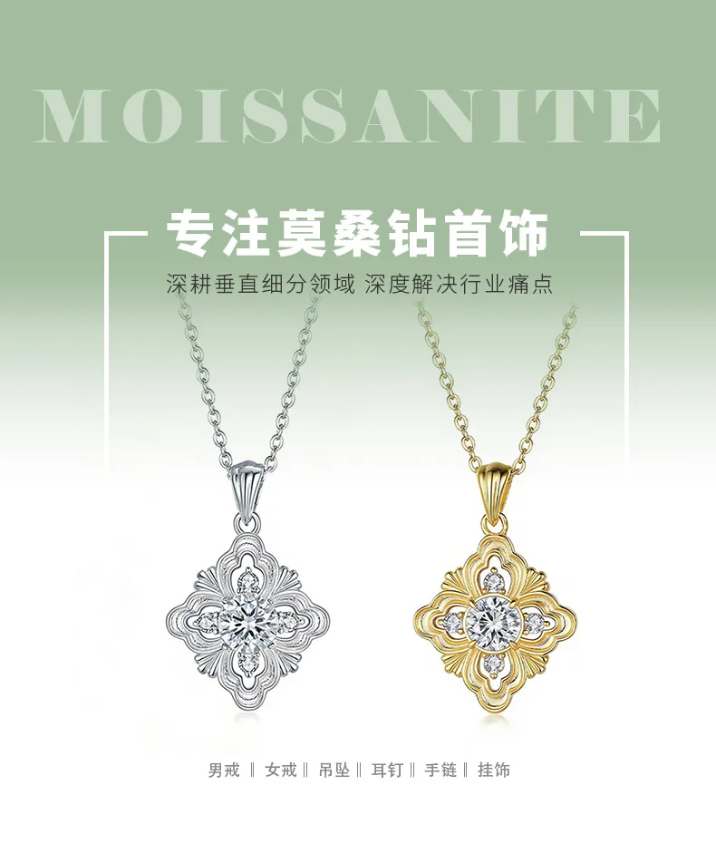 FX39623 S925 Silver 18K Gold Round Moissanite Four-Leaf Flower Necklace 1.4ct de