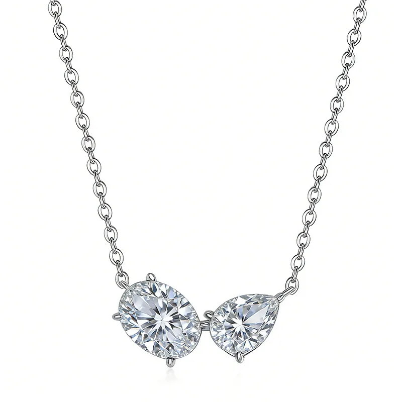 FX39622 S925 Silver 18K Gold Two-Stone Moissanite Together Necklace 2.3ct