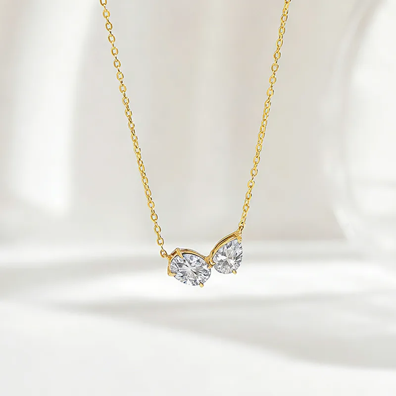 FX39622 S925 Silver 18K Gold Two-Stone Moissanite Together Necklace 2.3ct