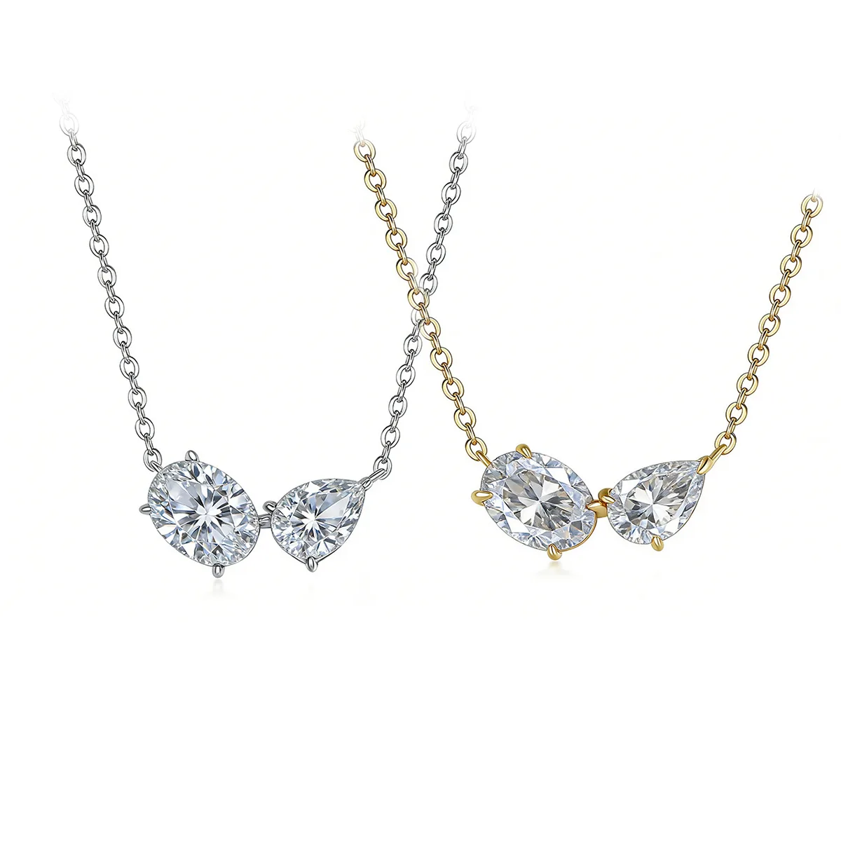 FX39622 S925 Silver 18K Gold Two-Stone Moissanite Together Necklace 2.3ct