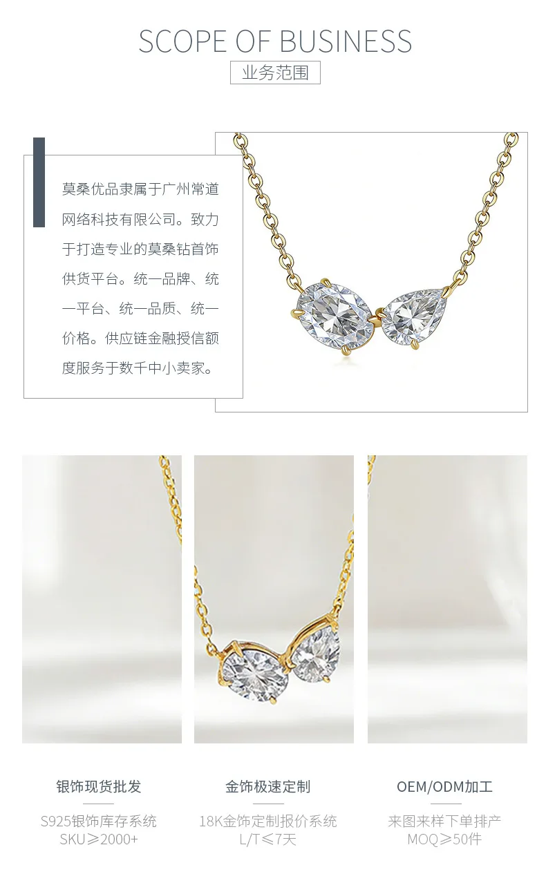 FX39622 S925 Silver 18K Gold Two-Stone Moissanite Together Necklace 2.3ct detail