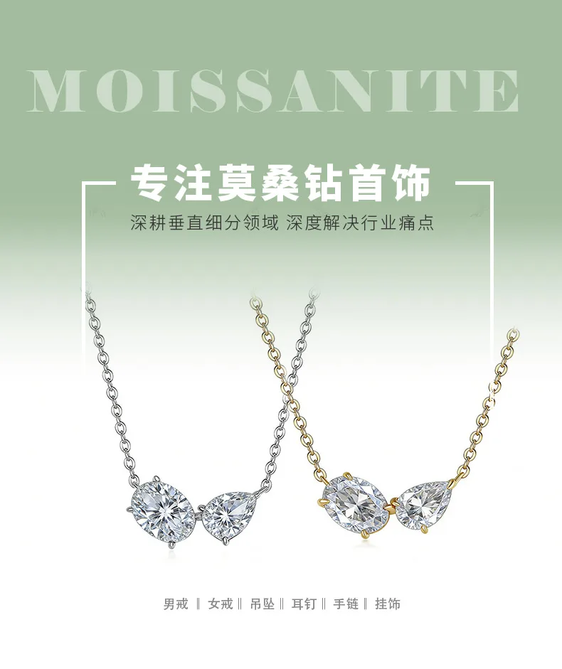 FX39622 S925 Silver 18K Gold Two-Stone Moissanite Together Necklace 2.3ct detail