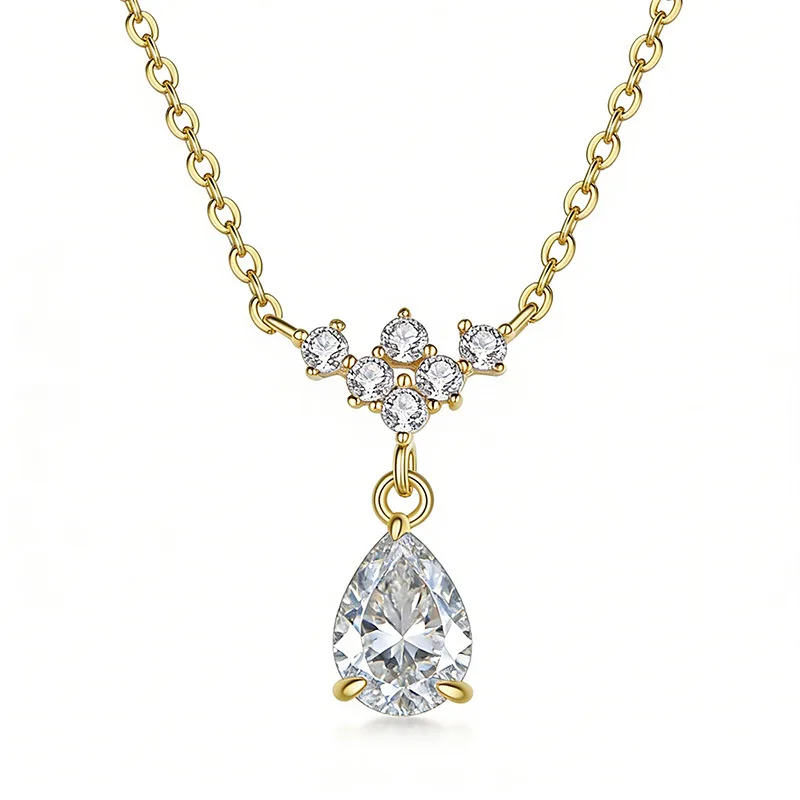 FX39625 S925 Silver 18K Gold Teardrop Moissanite Eternal Necklace Center Stone 5*7mm/0.8ct