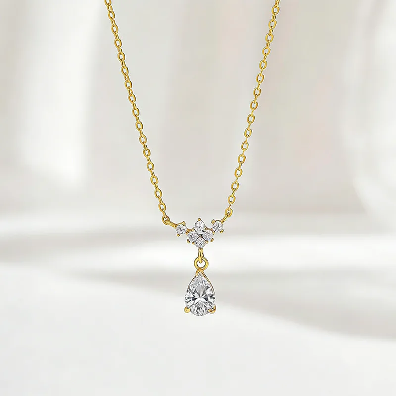 FX39625 S925 Silver 18K Gold Teardrop Moissanite Eternal Necklace Center Stone 5*7mm/0.8ct