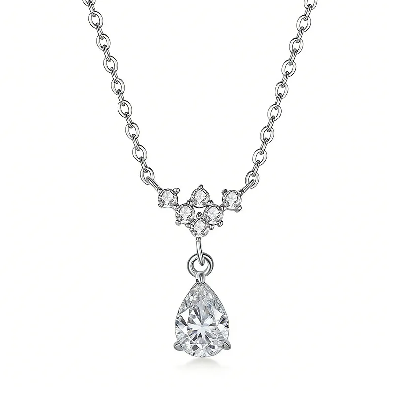 FX39625 S925 Silver 18K Gold Teardrop Moissanite Eternal Necklace Center Stone 5*7mm/0.8ct