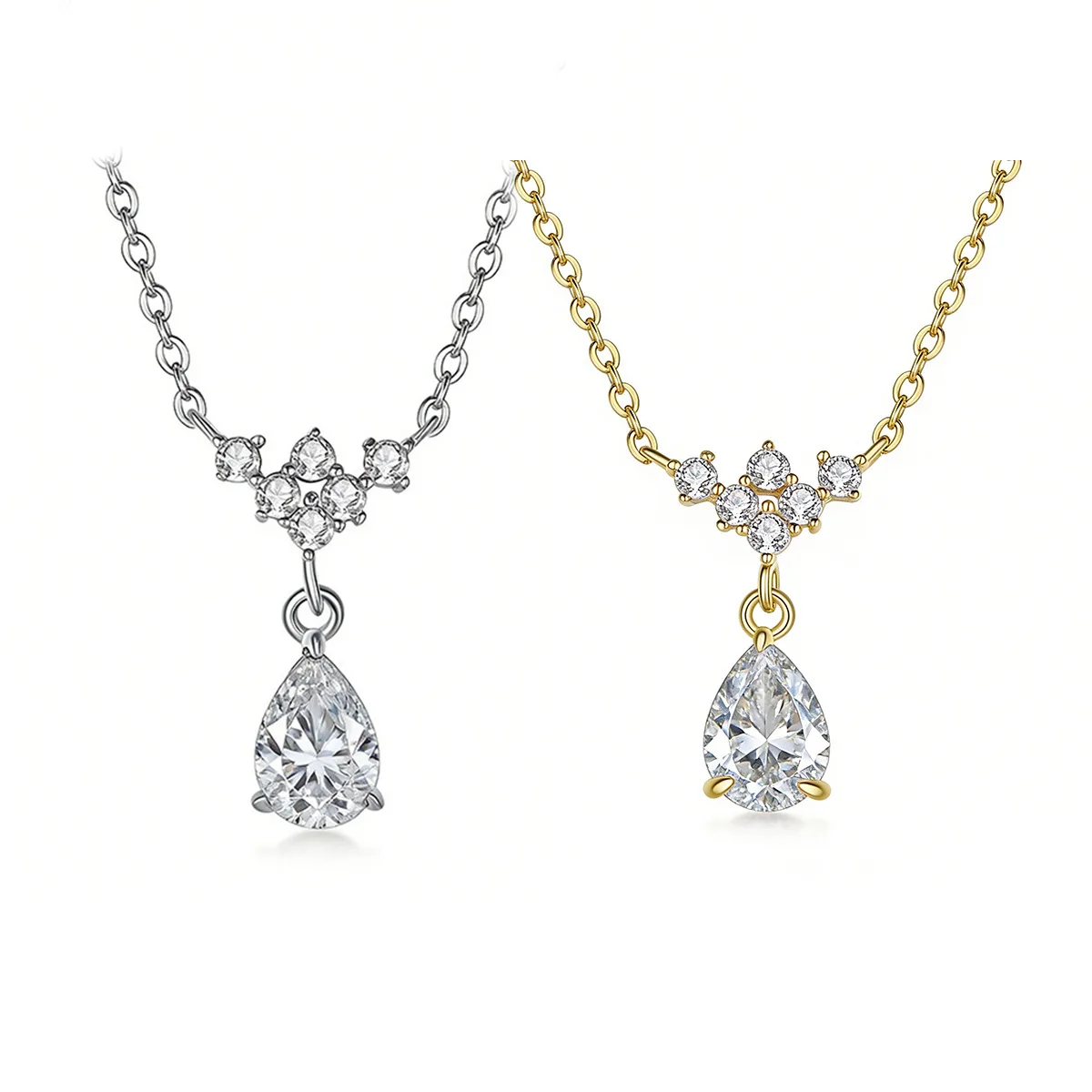 FX39625 S925 Silver 18K Gold Teardrop Moissanite Eternal Necklace Center Stone 5*7mm/0.8ct