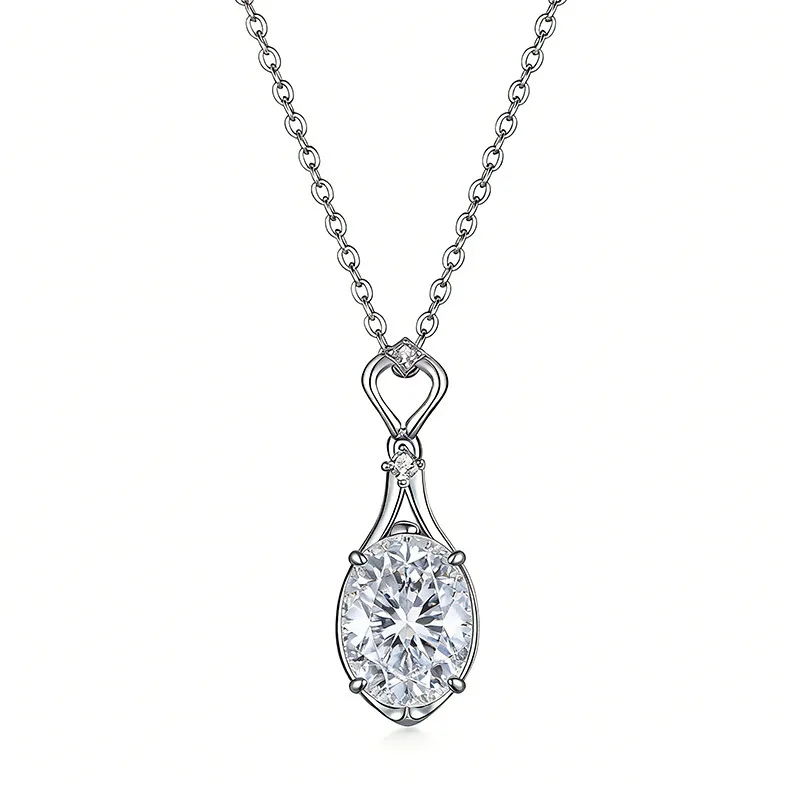FX39612 S925 Silver 18K Gold Oval Moissanite Light Luxury Necklace Center Stone 10*8mm/3.0ct