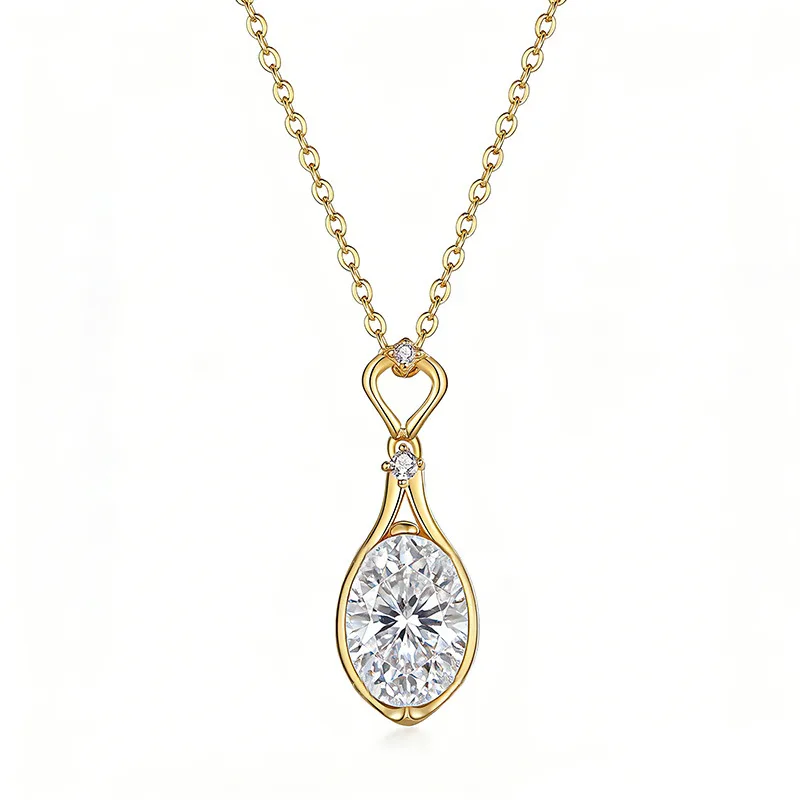 FX39612 S925 Silver 18K Gold Oval Moissanite Light Luxury Necklace Center Stone 10*8mm/3.0ct