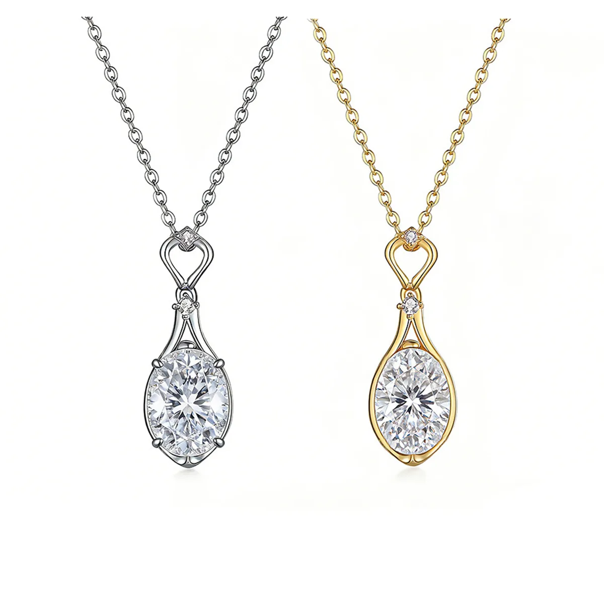 FX39612 S925 Silver 18K Gold Oval Moissanite Light Luxury Necklace Center Stone 10*8mm/3.0ct