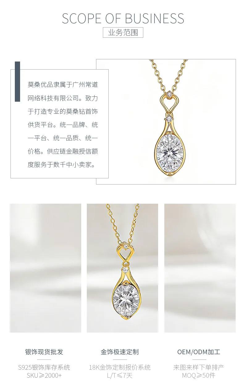 FX39612 S925 Silver 18K Gold Oval Moissanite Light Luxury Necklace Center Stone 