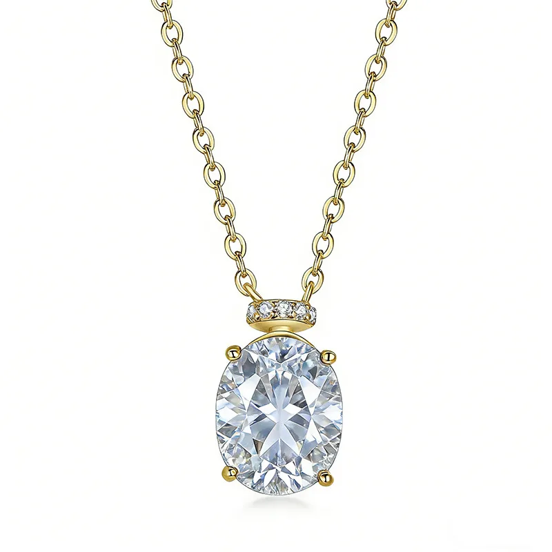 FX39552 S925 Silver 18K Gold Oval Moissanite Necklace Center Stone 10*8mm/3.0ct