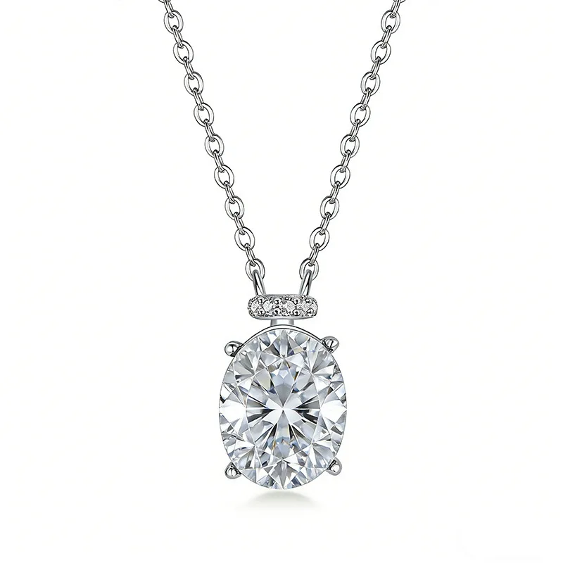 FX39552 S925 Silver 18K Gold Oval Moissanite Necklace Center Stone 10*8mm/3.0ct
