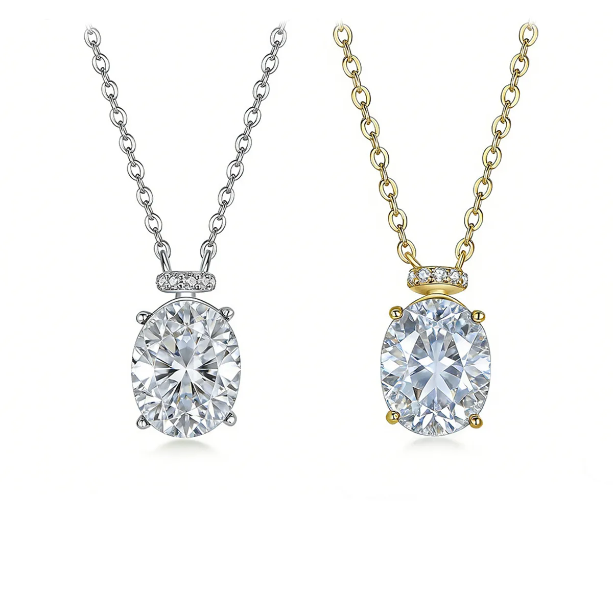 FX39552 S925 Silver 18K Gold Oval Moissanite Necklace Center Stone 10*8mm/3.0ct