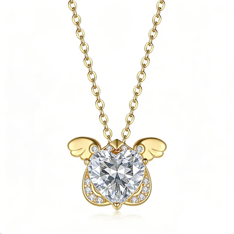 FX39551 S925 Silver 18K Gold Heart Moissanite Cute Small Angel Necklace Center Stone 8.0mm/2.0ct