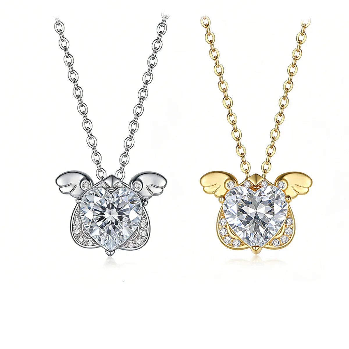 FX39551 S925 Silver 18K Gold Heart Moissanite Cute Small Angel Necklace Center Stone 8.0mm/2.0ct