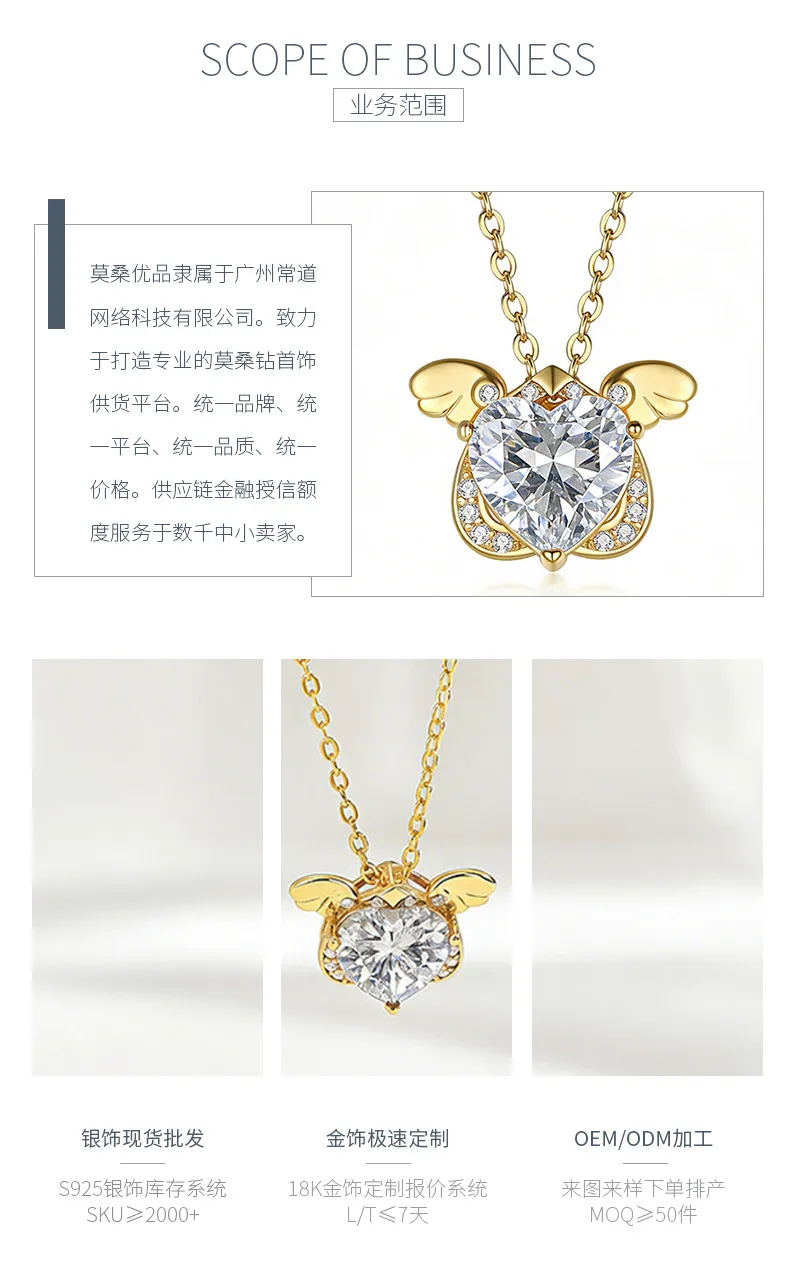 FX39551 S925 Silver 18K Gold Heart Moissanite Cute Small Angel Necklace Center S