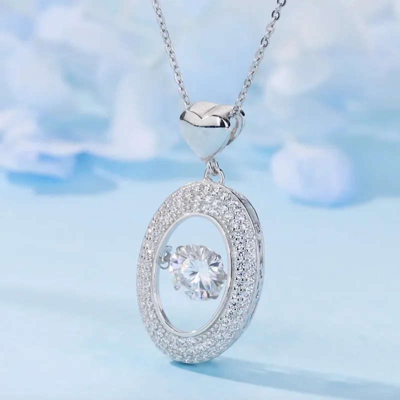 HZ1433WD S925 Silver 18K Gold Round Moissanite Spirit Oval Necklace Center Stone 6.5mm/1.0ct