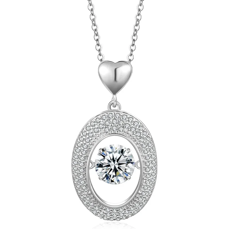 HZ1433WD S925 Silver 18K Gold Round Moissanite Spirit Oval Necklace Center Stone 6.5mm/1.0ct