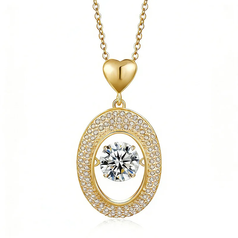 HZ1433WD S925 Silver 18K Gold Round Moissanite Spirit Oval Necklace Center Stone 6.5mm/1.0ct
