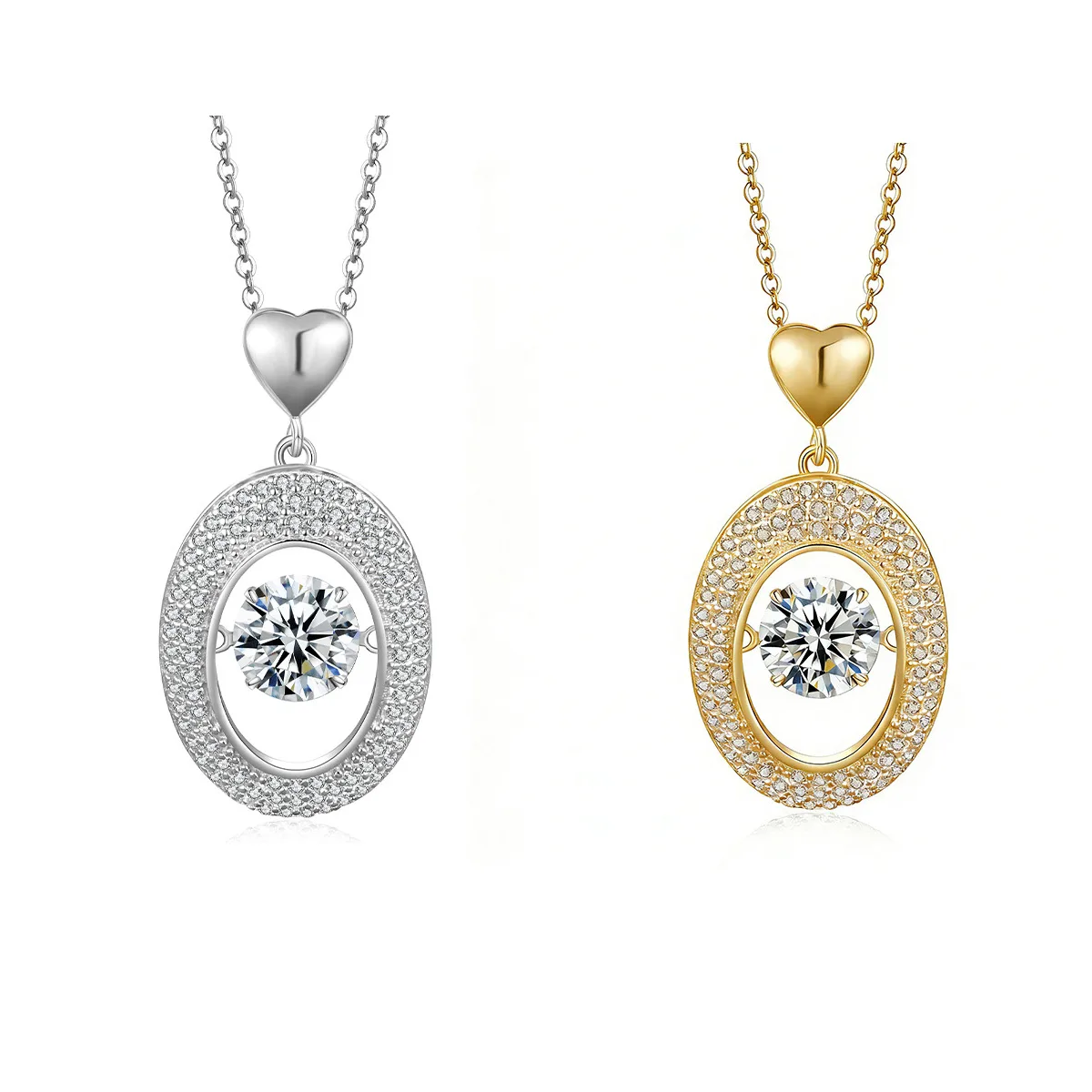 HZ1433WD S925 Silver 18K Gold Round Moissanite Spirit Oval Necklace Center Stone 6.5mm/1.0ct