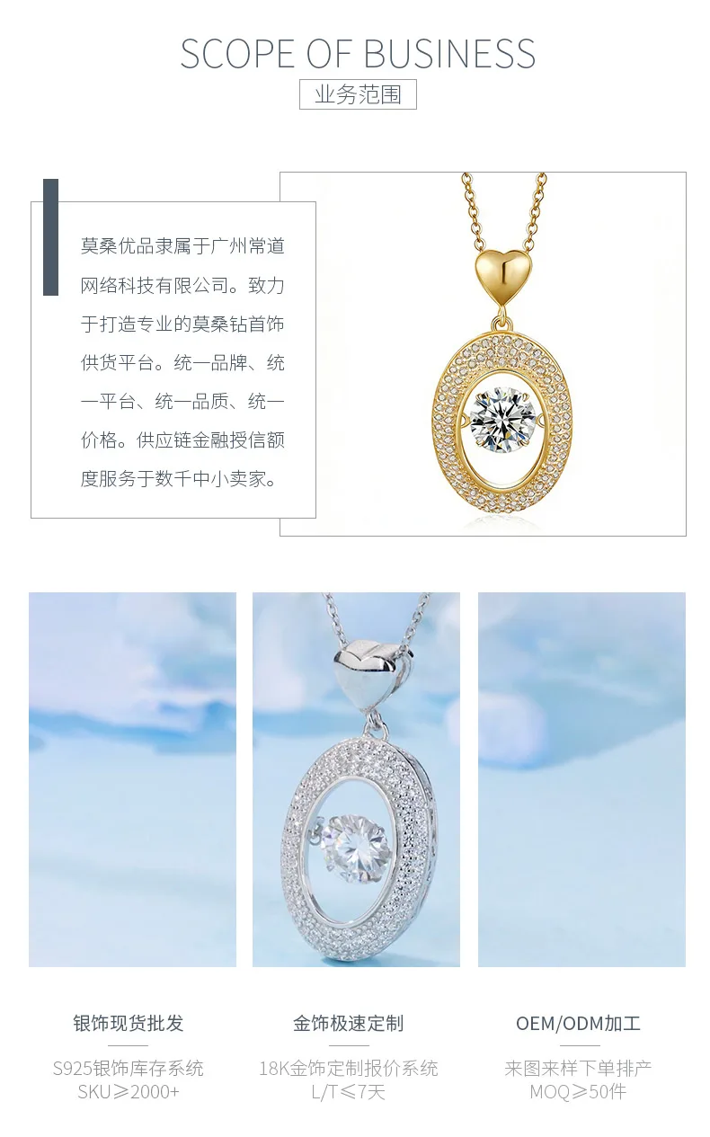 HZ1433WD S925 Silver 18K Gold Round Moissanite Spirit Oval Necklace Center Stone