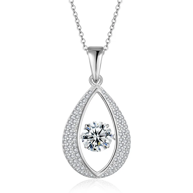 HZ1435WD S925 Silver 18K Gold Round Moissanite Spirit Pear Necklace Center Stone 6.5mm/1.0ct