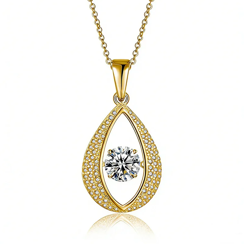 HZ1435WD S925 Silver 18K Gold Round Moissanite Spirit Pear Necklace Center Stone 6.5mm/1.0ct