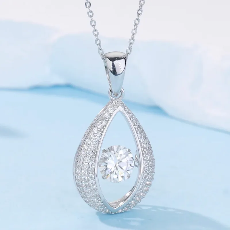HZ1435WD S925 Silver 18K Gold Round Moissanite Spirit Pear Necklace Center Stone 6.5mm/1.0ct