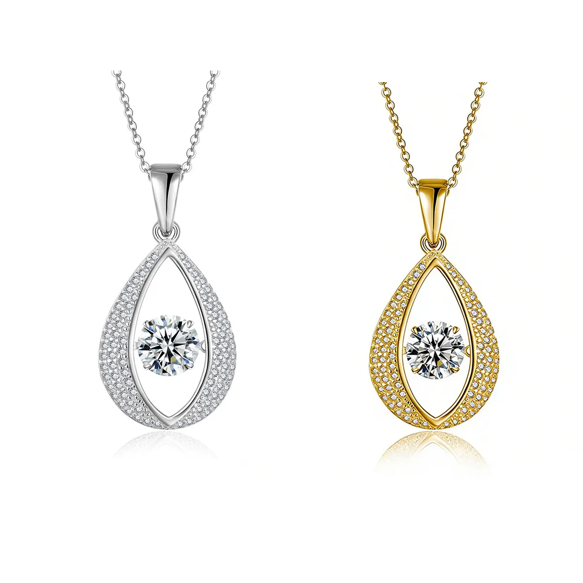 HZ1435WD S925 Silver 18K Gold Round Moissanite Spirit Pear Necklace Center Stone 6.5mm/1.0ct