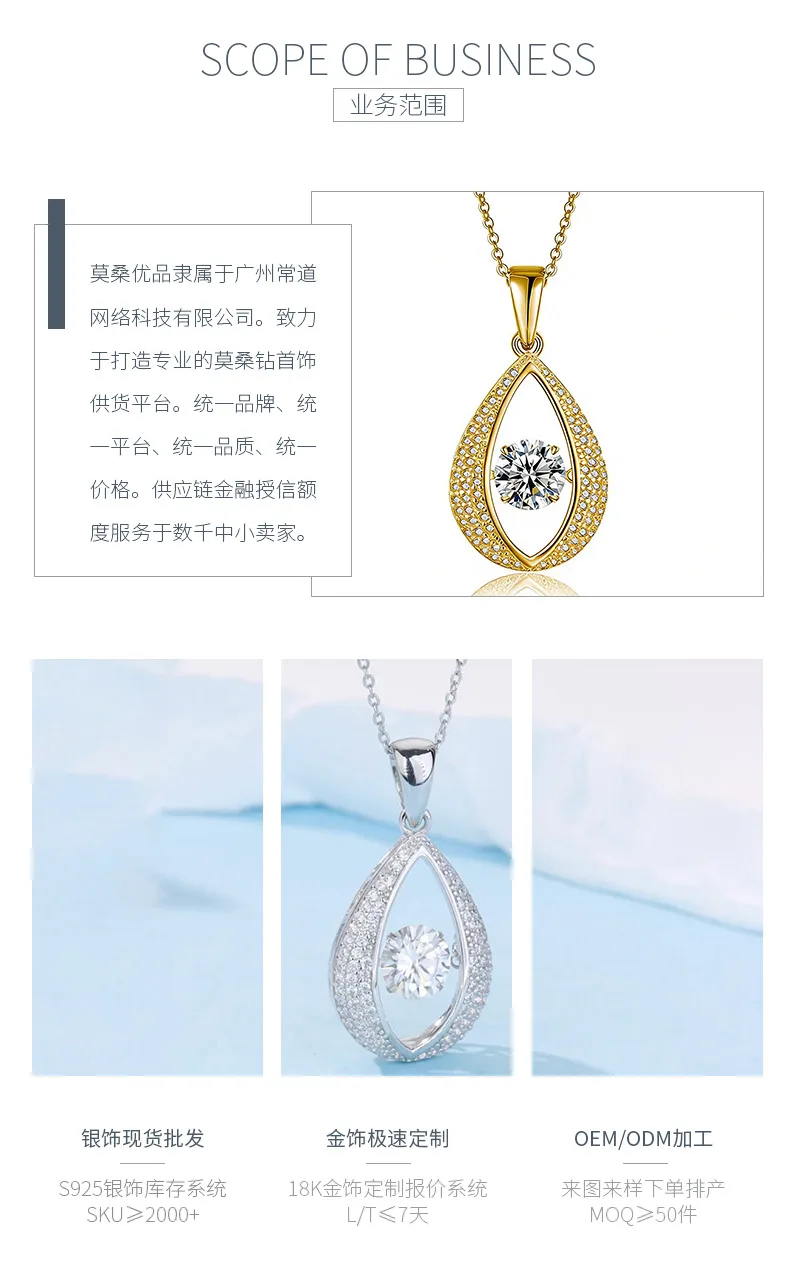 HZ1435WD S925 Silver 18K Gold Round Moissanite Spirit Pear Necklace Center Stone